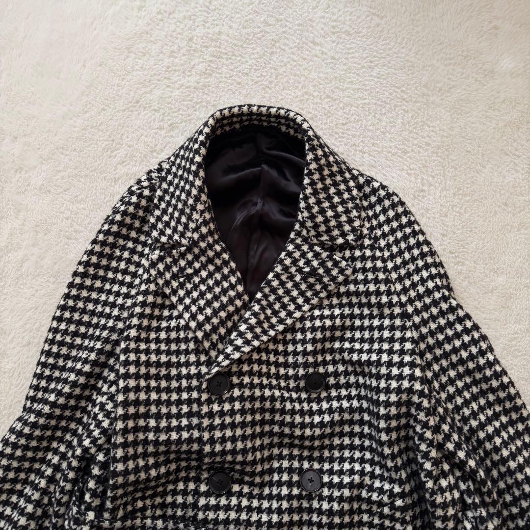 【美品】CARUSO カルーゾ アルパカ混 千鳥格子 ベルテッドコート 46