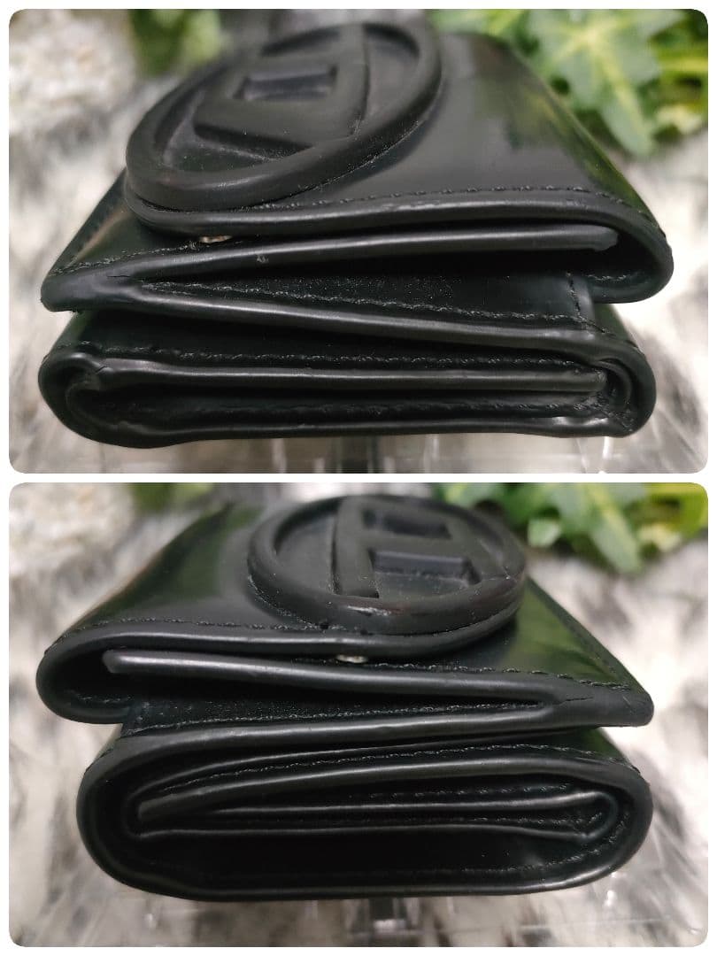 DIESEL 三つ折り財布 ブラック Dロゴ レザー ディーゼル 財布 黒革男女