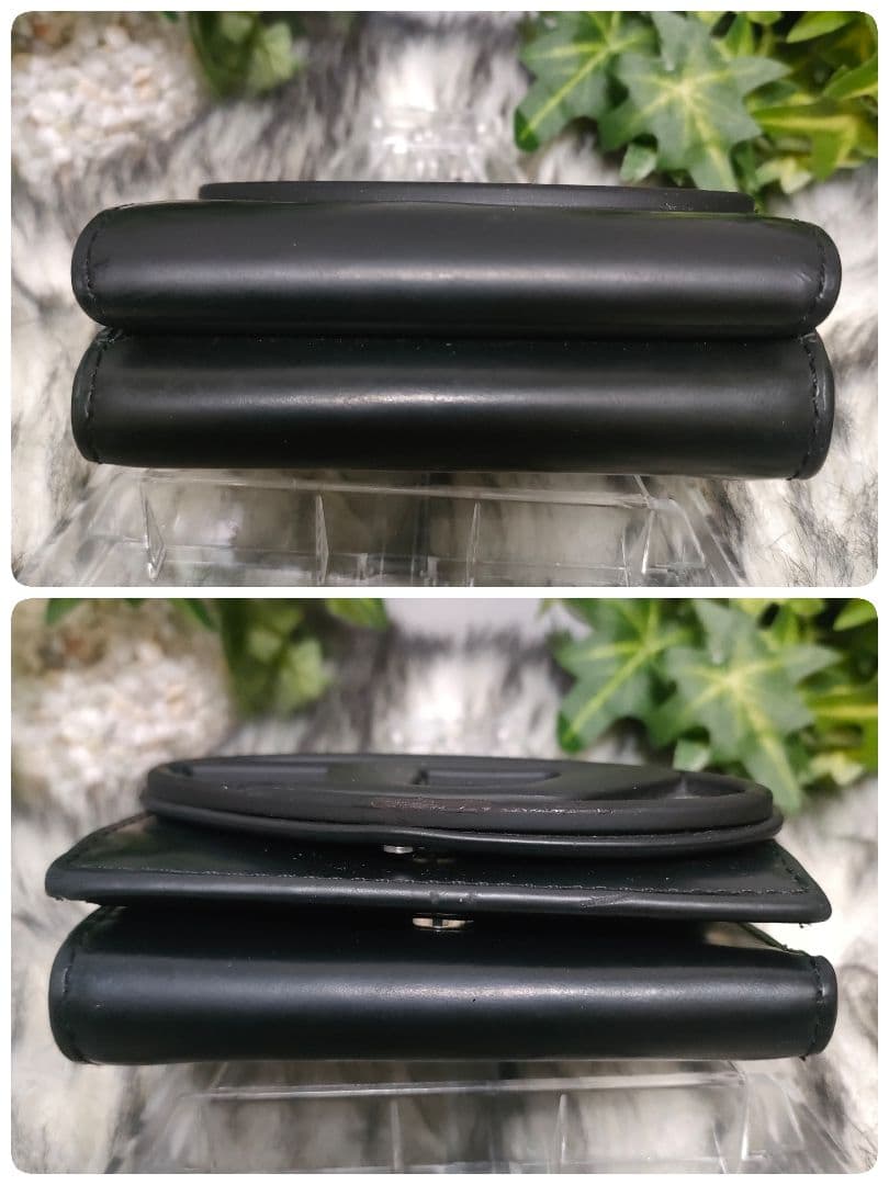 DIESEL 三つ折り財布 ブラック Dロゴ レザー ディーゼル 財布 黒革男女