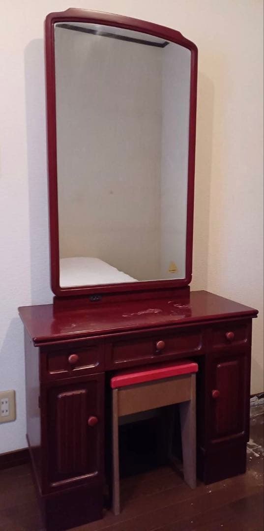 昭和レトロ　赤茶　クラシック　ドレッサー　鏡　鏡台 化粧台　 木製ドレッサー