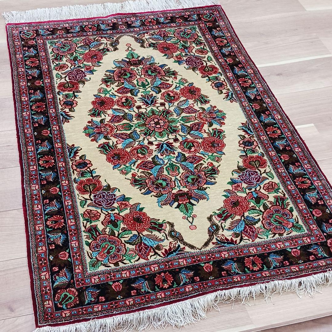 Y3349 高級ペルシャ絨毯 クム産 シルク100% 手織り 保証書付