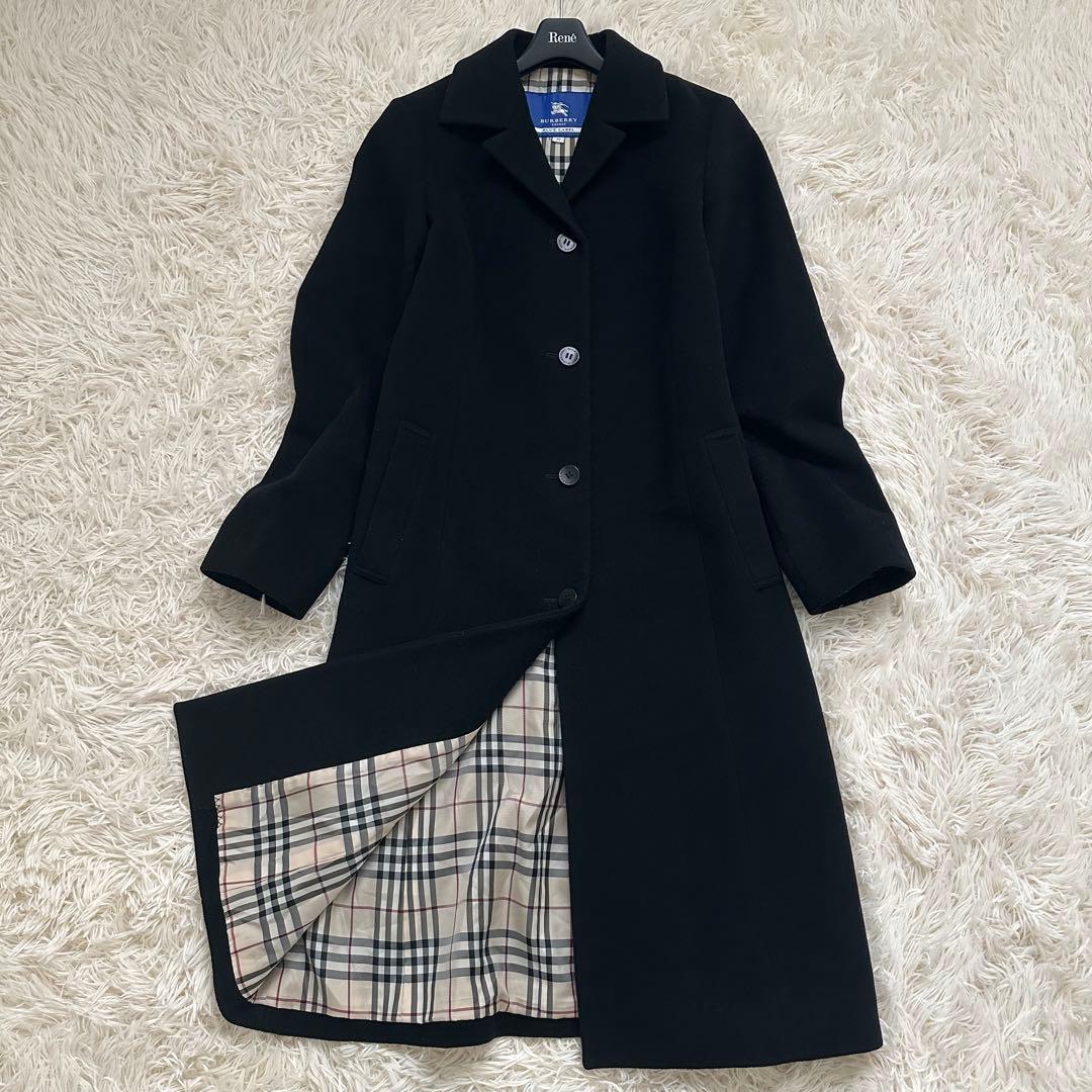 バーバリー カシミヤ混 ロング チェスターコート ノバチェック 黒 M