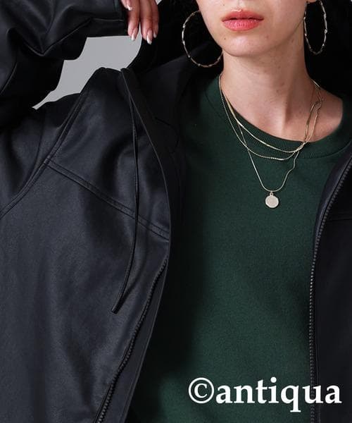 新品☆彡【antiqua】超軽量◎『ヴィ―ガンレザーフード付きジャケット』