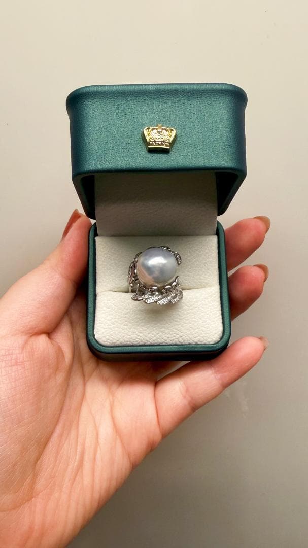✨超大玉15-16mm 南洋白蝶真珠 バロックパール 羽根デザイン 豪華リング✨