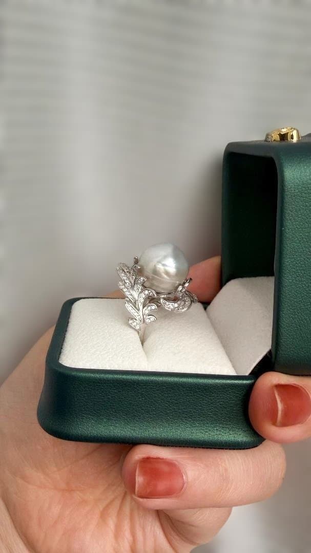✨超大玉15-16mm 南洋白蝶真珠 バロックパール 羽根デザイン 豪華リング✨