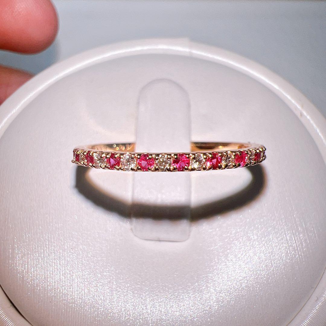 K18PG 天然ルビー×ダイヤモンド ハーフエタニティリング