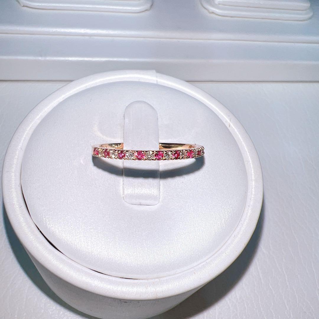 K18PG 天然ルビー×ダイヤモンド ハーフエタニティリング