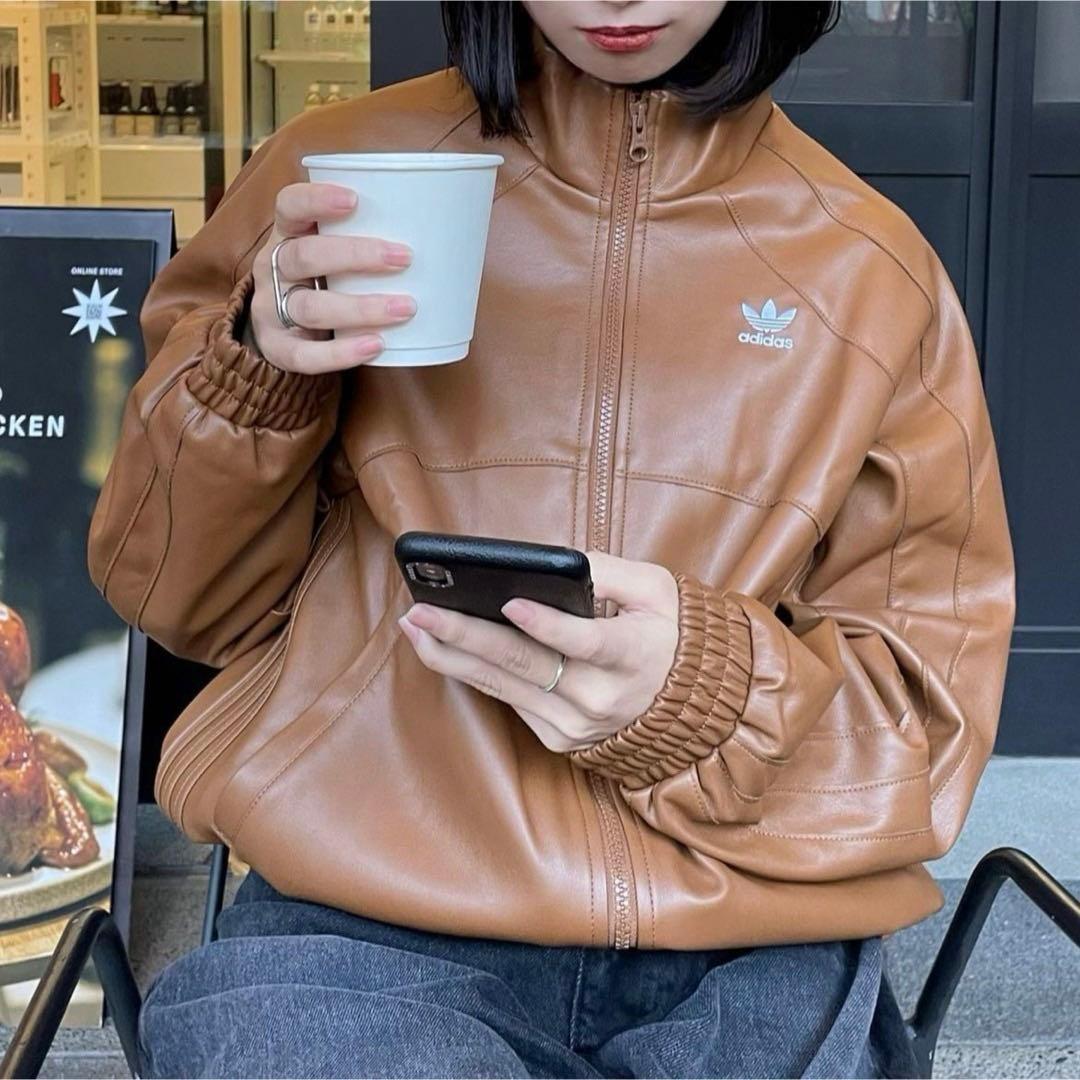 【正規品】美品 即完売 adidas フェイクレザージャケット ブラウン