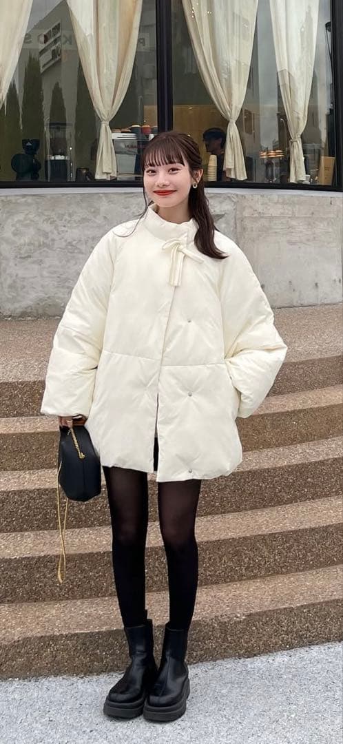 hinari 中綿リボンミドルコート S