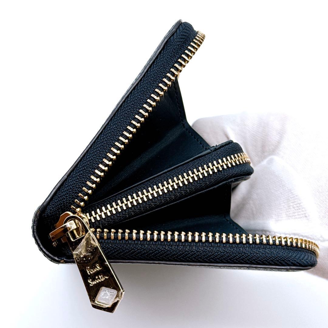 ポールスミス 長財布 ラウンドファスナー マルチストライプ ブラック 黒 レザー