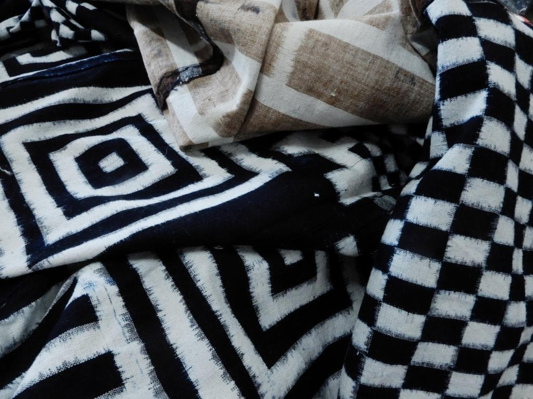 木綿・古布・明治期・手織り藍染・久留米絣・ビルヂング・5巾・一部草木染絣