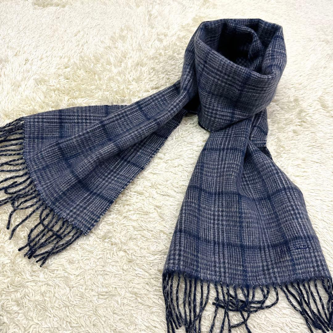 圭様✨袋付き新品同様✨ポールスミス　英国製　カシミヤ　リバーシブル　チェック灰紺