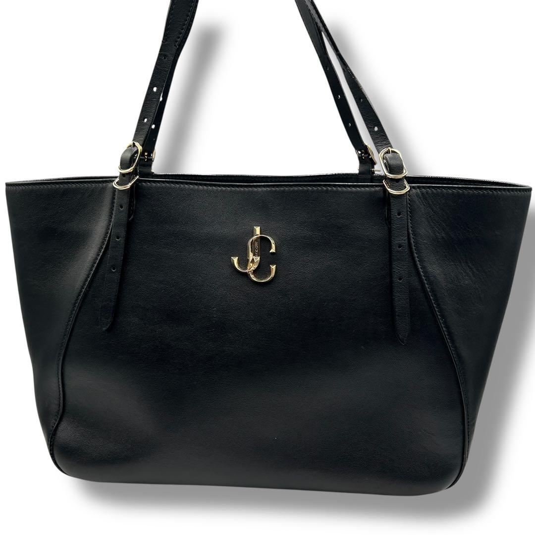 【JIMMY CHOO】ヴァレンヌ トートバッグ 肩掛け 大容量 収納袋付き 黒