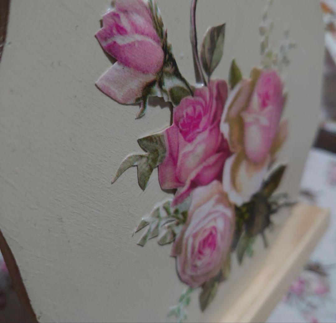バラの花 八角形 木製プレートデコパージュ作品