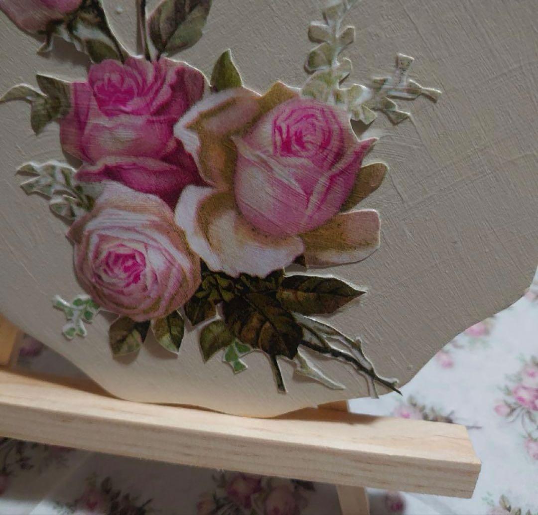 バラの花 八角形 木製プレートデコパージュ作品