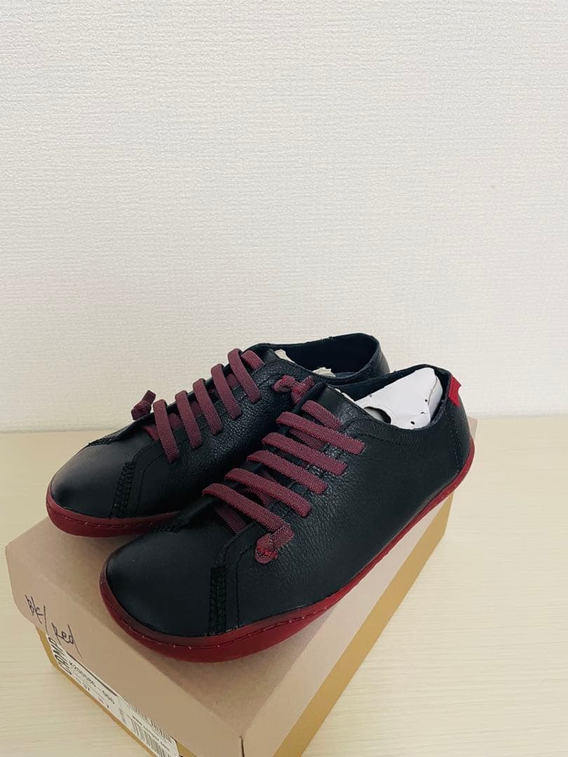 クリスマスセール レザー カジュアルシューズ 黒/赤