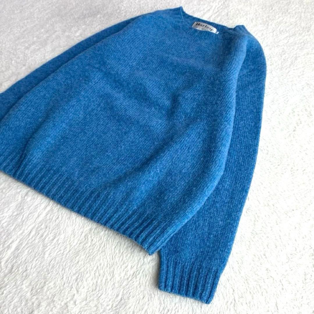 ハーレーオブスコットランド ウール クルーネックプルオーバー ニット 40 青