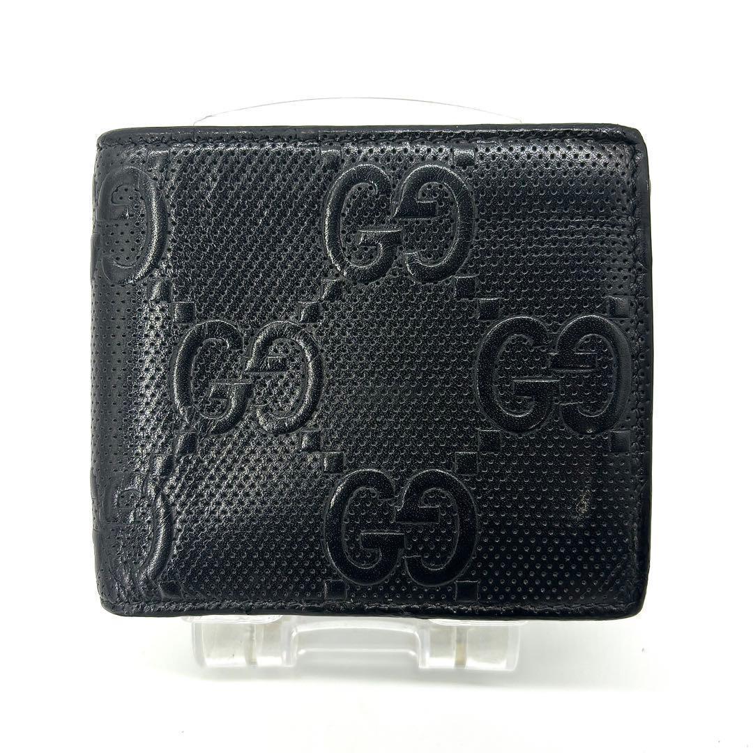 極美✨付属完備✨GUCCI 二つ折り財布 シマ柄 レザー PVC ブラック 現行