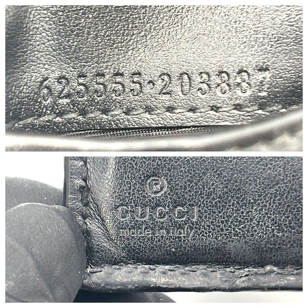 極美✨付属完備✨GUCCI 二つ折り財布 シマ柄 レザー PVC ブラック 現行