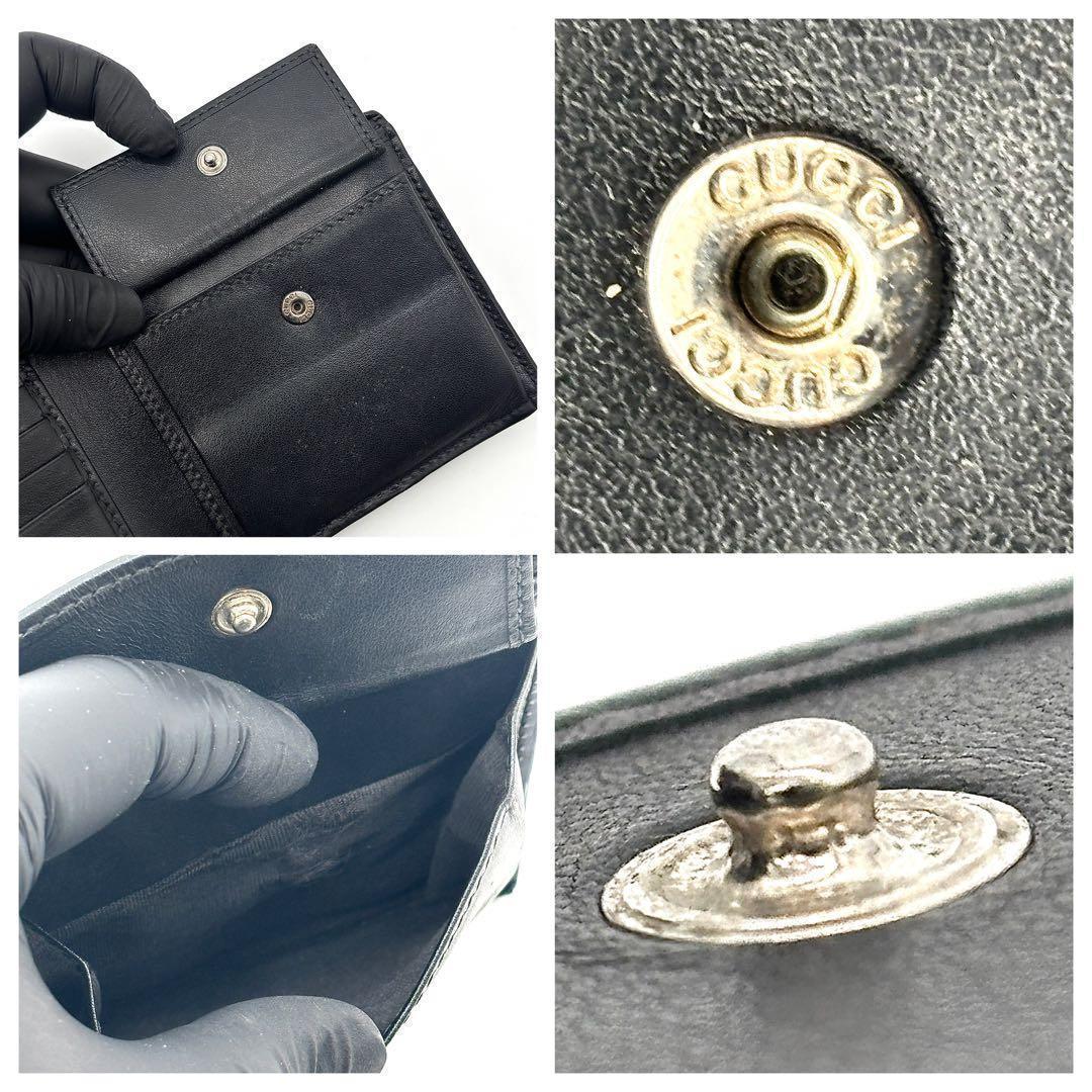 極美✨付属完備✨GUCCI 二つ折り財布 シマ柄 レザー PVC ブラック 現行