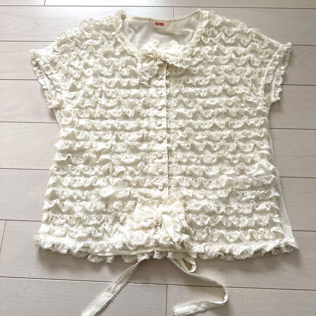 PINK HOUSE フロッキーブラウス ホワイト