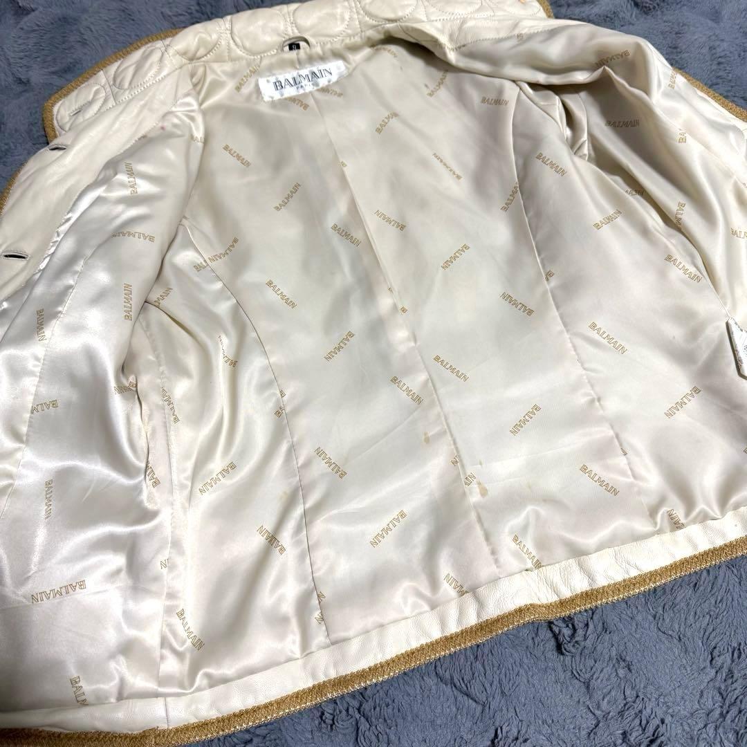 BALMAIN レザージャケット キルティングジャケット サイズ9 アイボリー