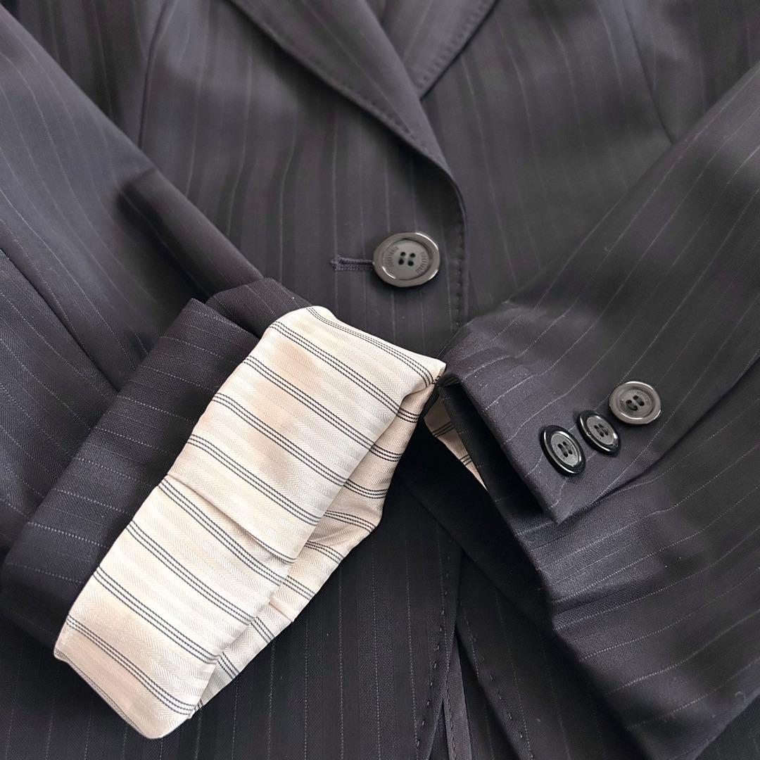 美品 23区 パンツスーツ セットアップ 濃紺 ストライプ 34 小さいサイズ