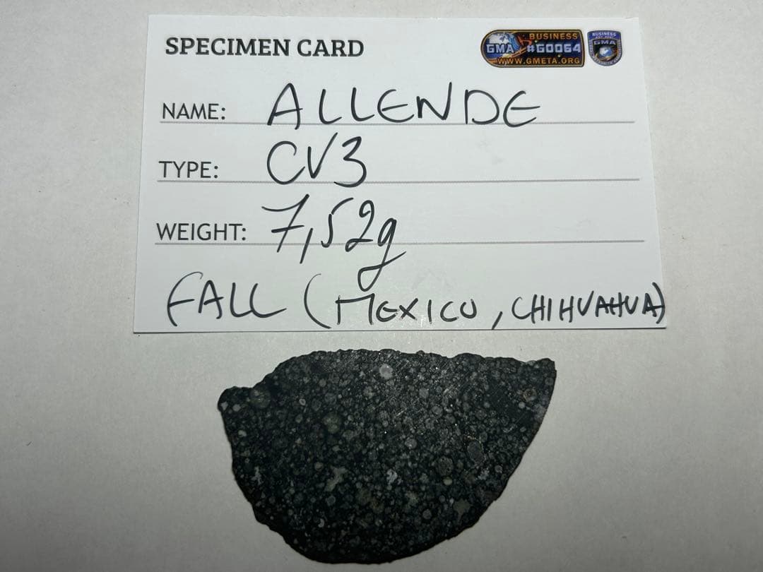 炭素質　石質　隕石　アエンデ　スライス　7.52g　コンドライト　証明書付き