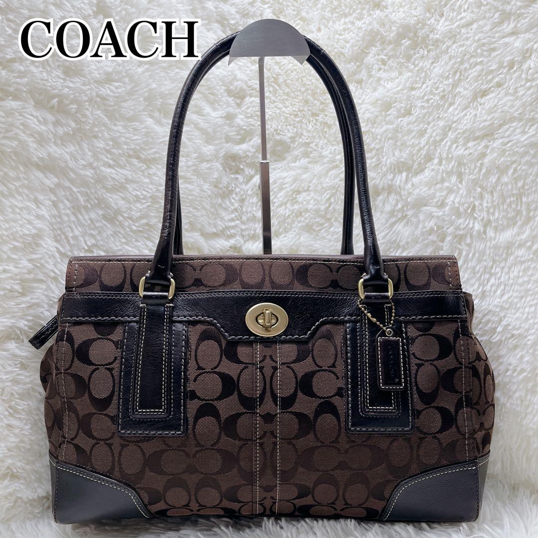 美品COACH トートバッグ 黒 肩掛け キャンバス レザー 11063 コーチ