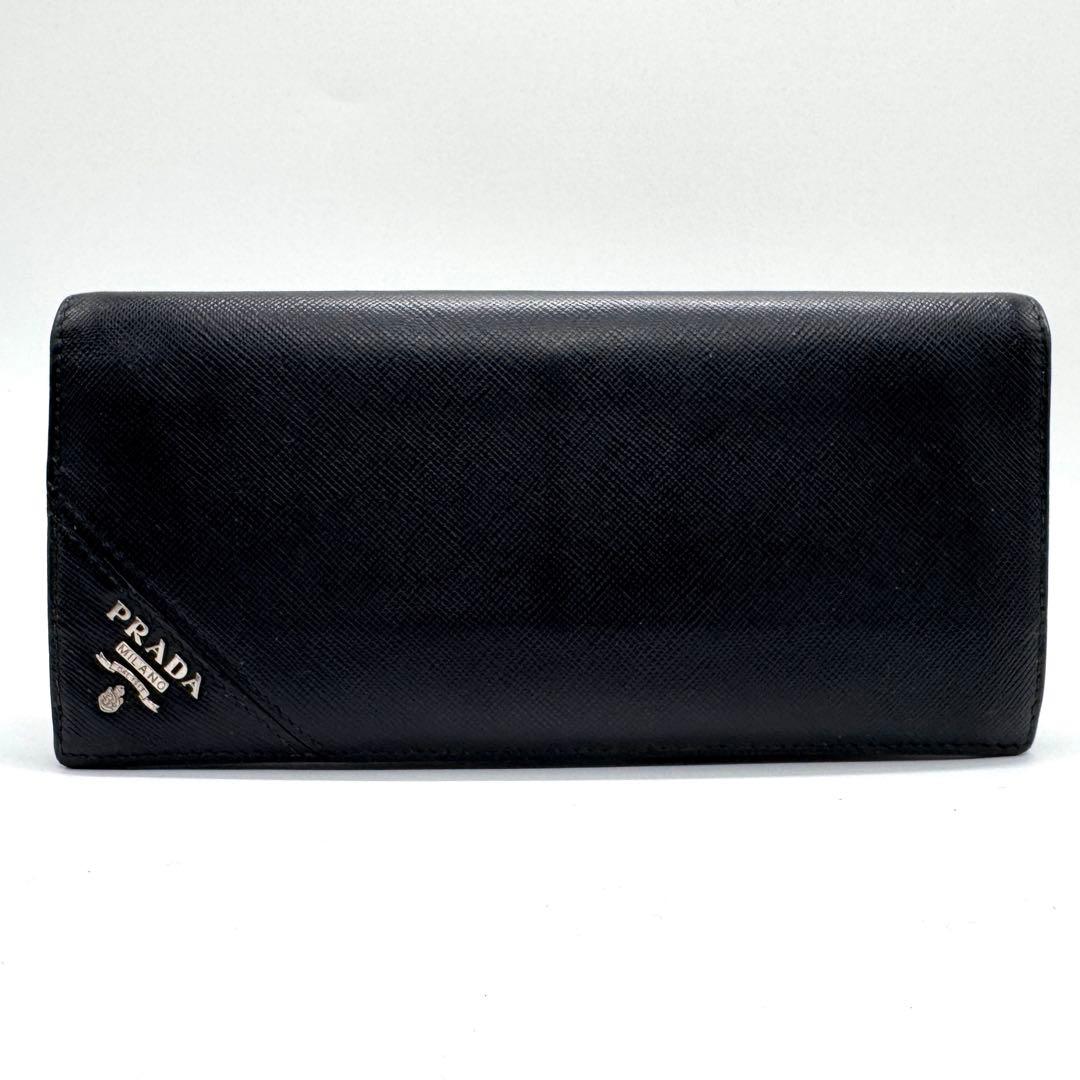 良品✨プラダ　二つ折り　長財布　サフィアーノレザー　メタル　ブラック