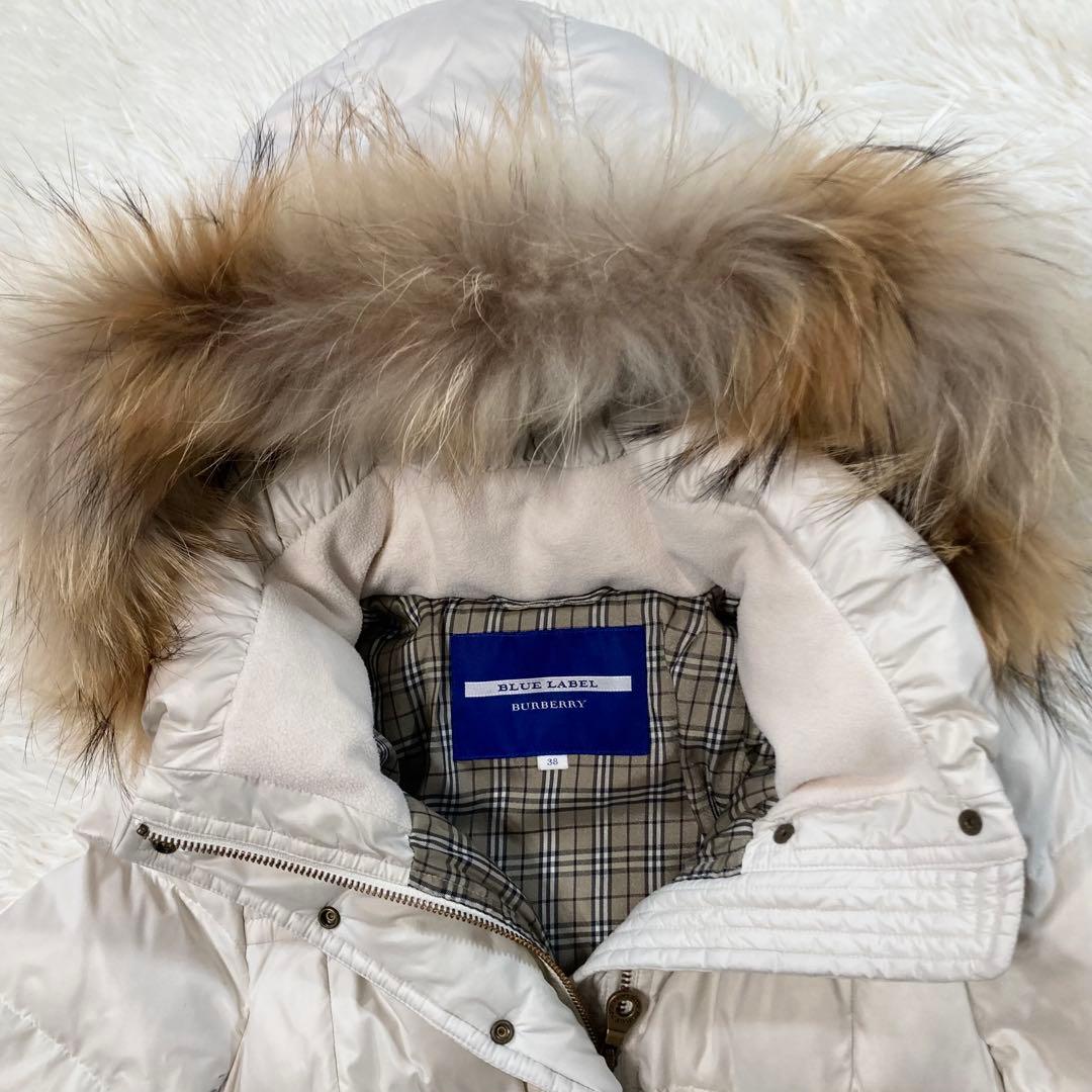 バーバリーブルーレーベル ダウンコート ベルト ラクーンファー ノバチェック