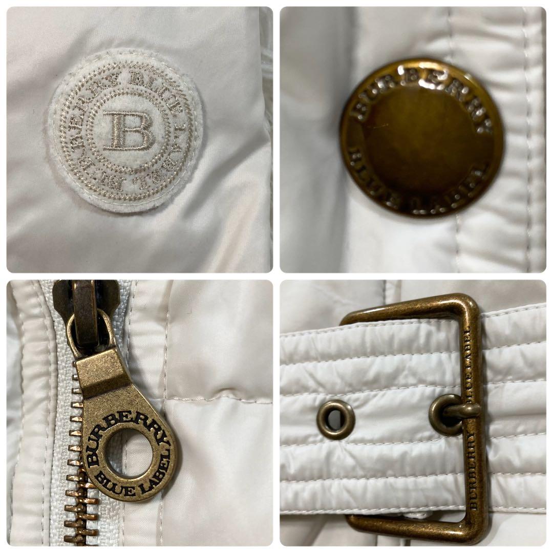 バーバリーブルーレーベル ダウンコート ベルト ラクーンファー ノバチェック