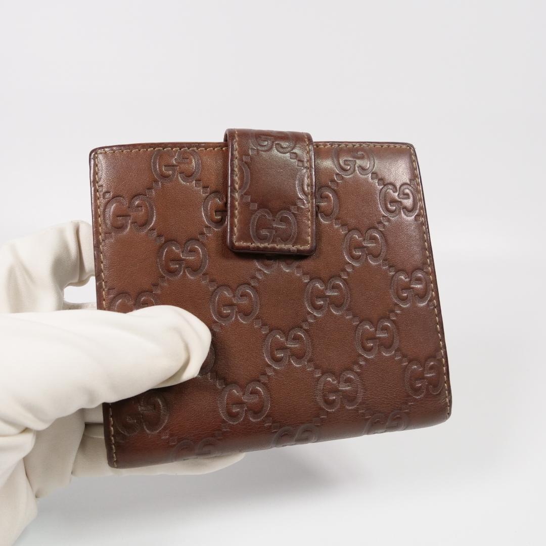 美品✨ GUCCI グッチ 二つ折り財布 シマ リボン ブラウン
