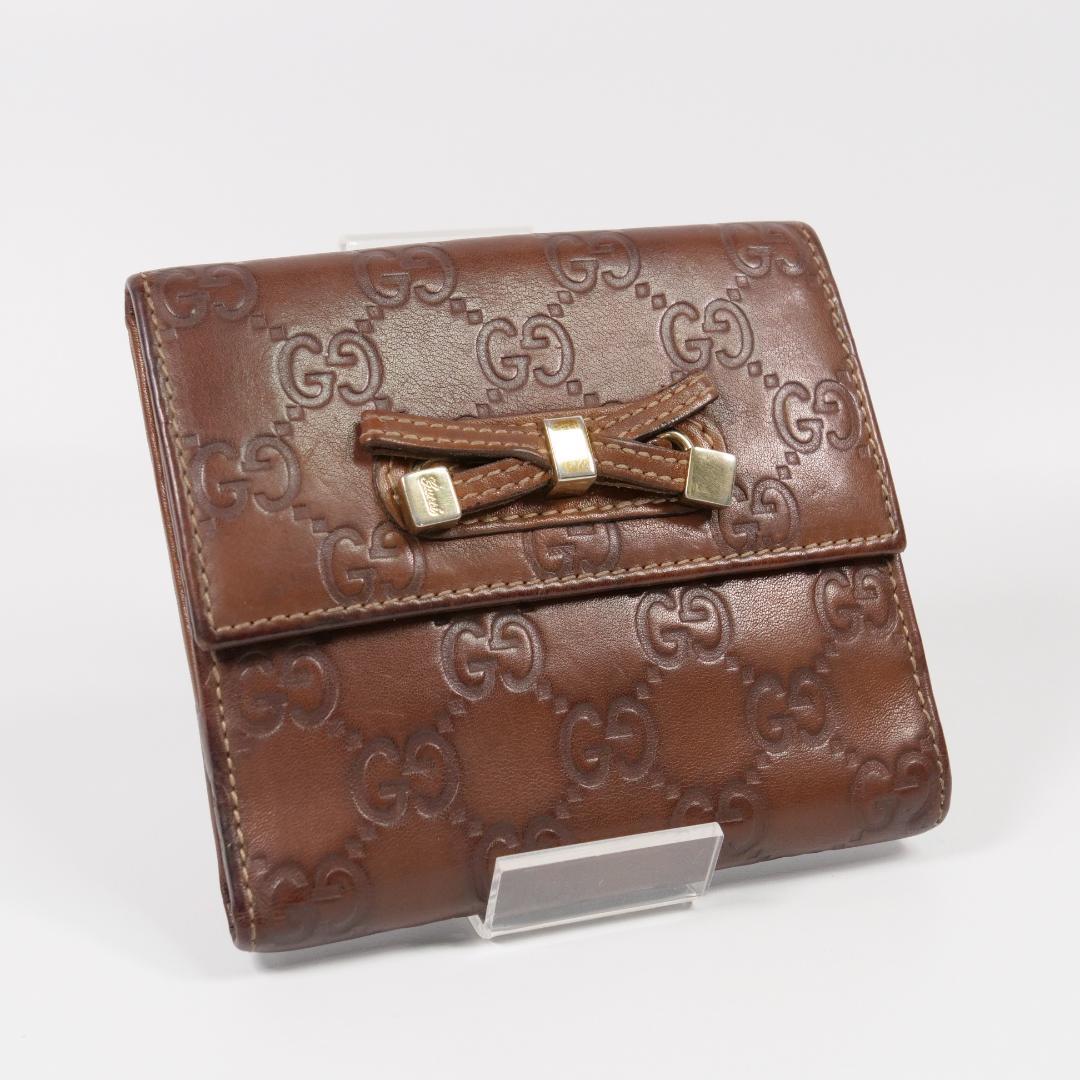美品✨ GUCCI グッチ 二つ折り財布 シマ リボン ブラウン