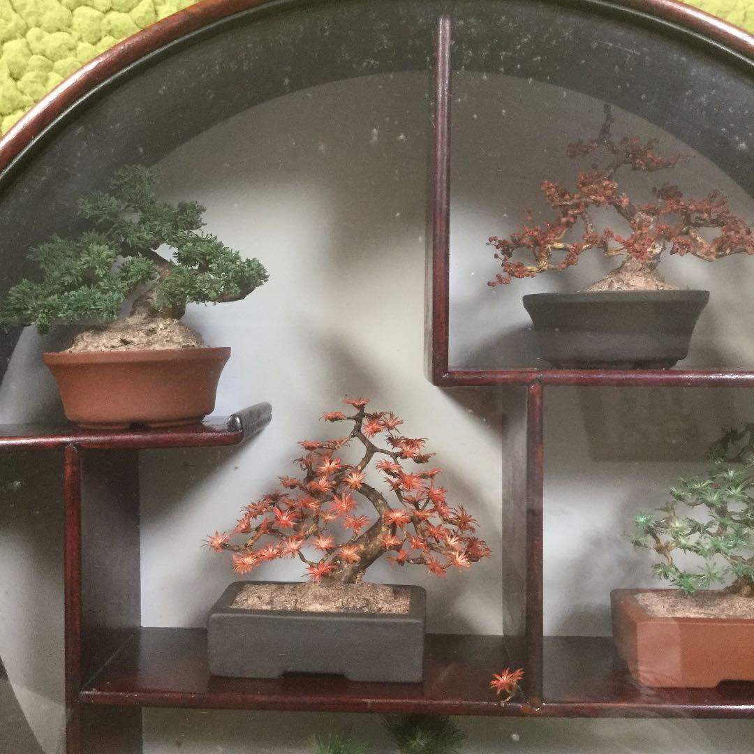 唐木 盆栽の造花の飾りオブジェ、中国風