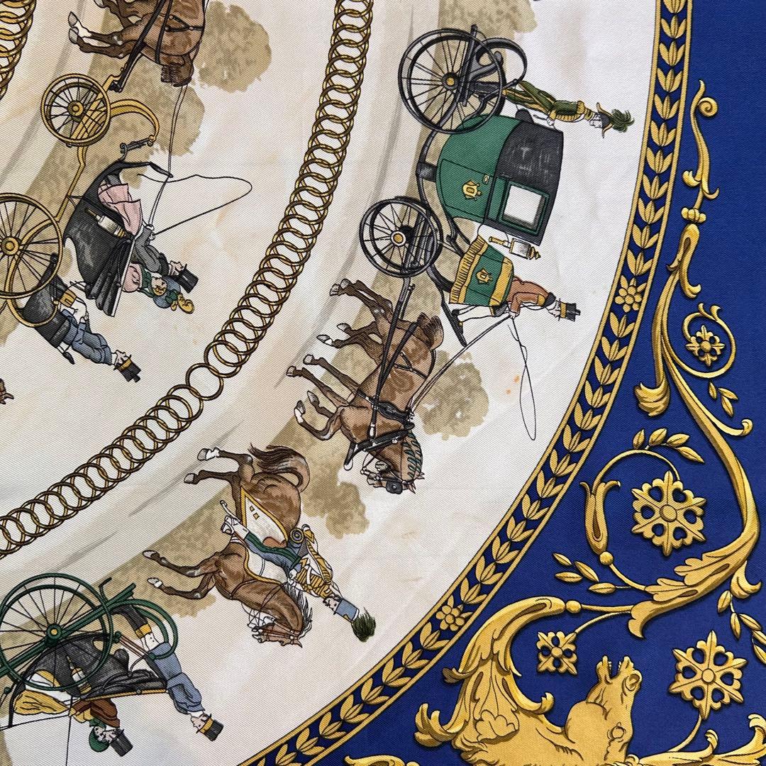 【HERMES】エルメス シルクスカーフ カレ90 ロングシャンの散歩 ブルー