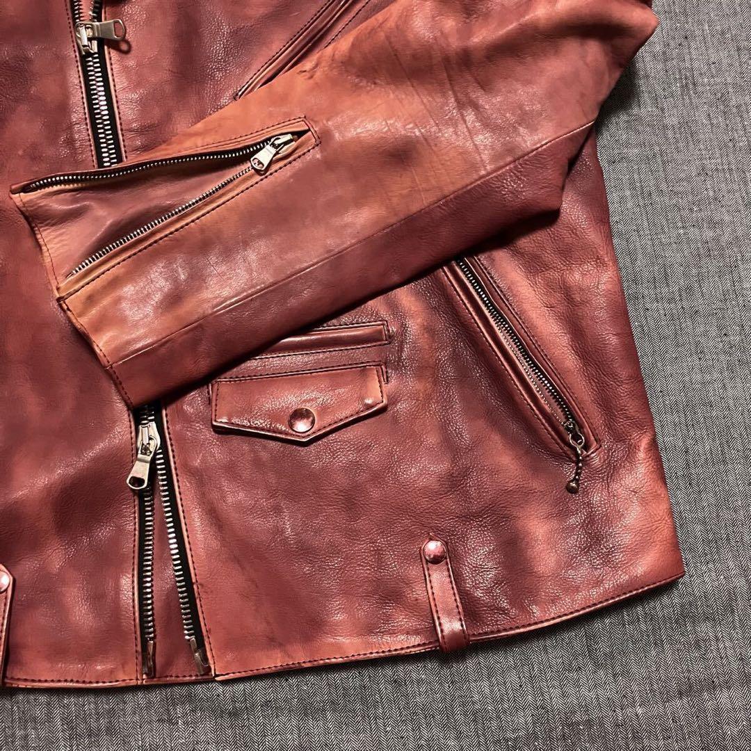 STRUM バーニングダイ フルタンニンカーフレザー ダブルライダース XL