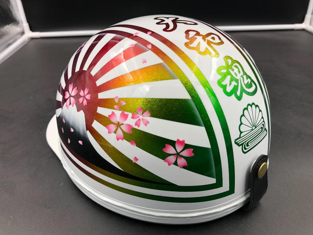 コルク半　カスタム　富士日章　三つボタン　ホワイトグラデーション　ラメ　桜