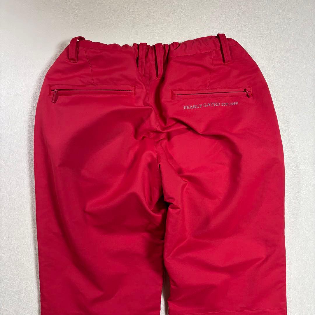 PEARLY GATES ロゴ刺繍 ゴルフパンツ 赤 5 裾ドローコード