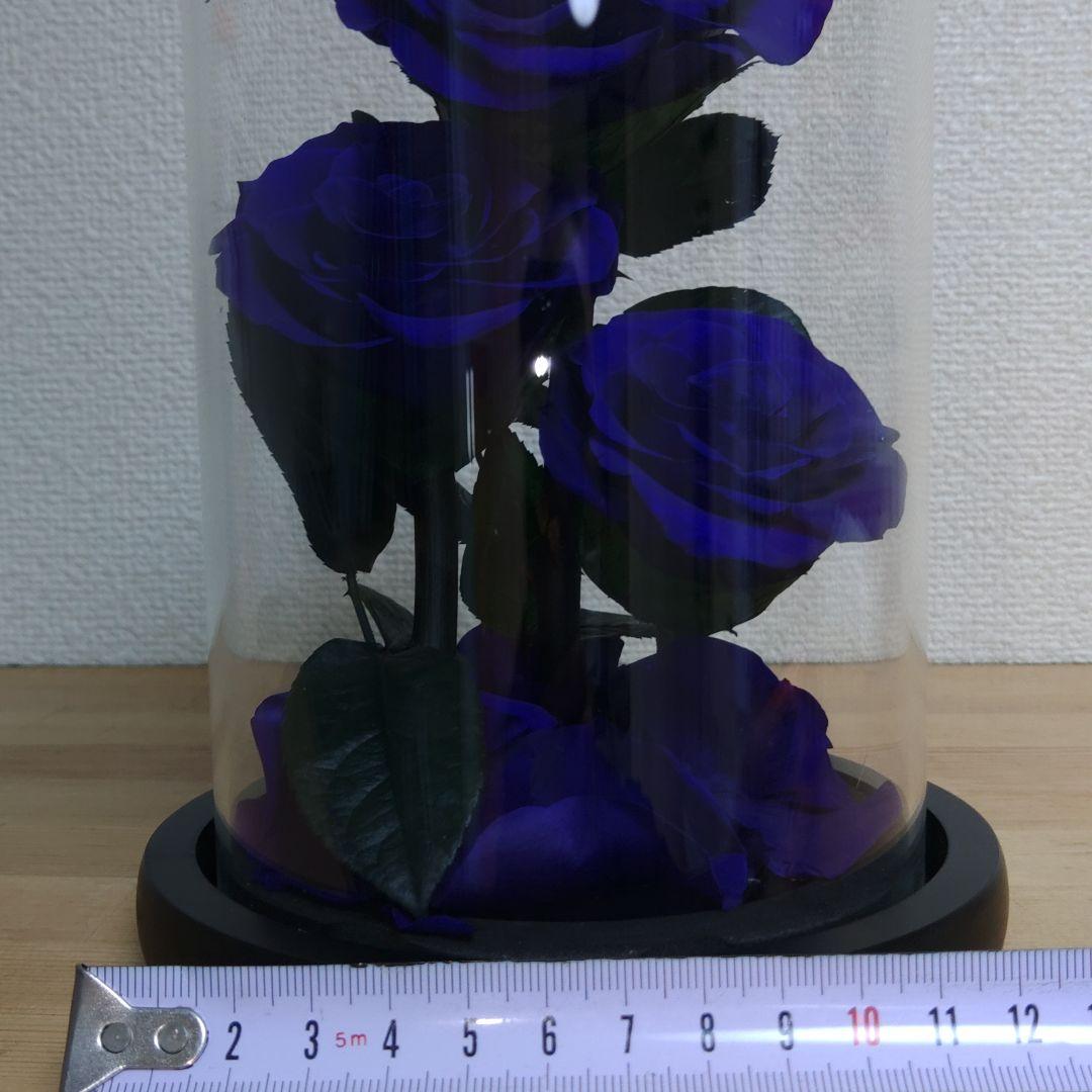 プリザーブドフラワー　ガラスドーム　 ローズメリア 3輪　ブルー　青