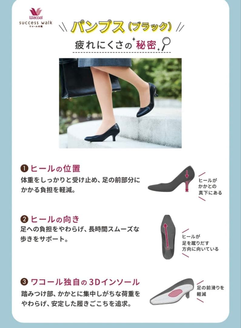 新品＊ワコール　サクセスウォーク　スクエアトゥ 7cm 足長効果