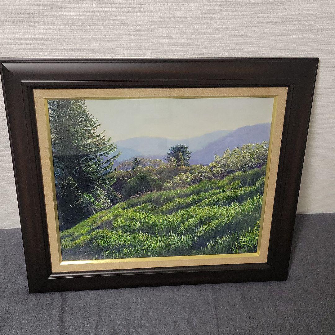 油絵　朝の情景　上條真三留