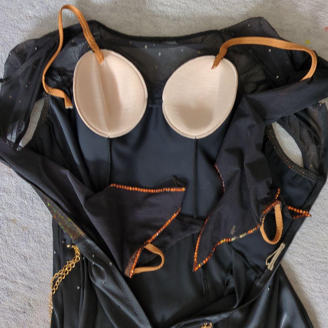 ma品 タカダンス 社交ダンス用黒ドレス 長袖 スパンコール&チョーカー付