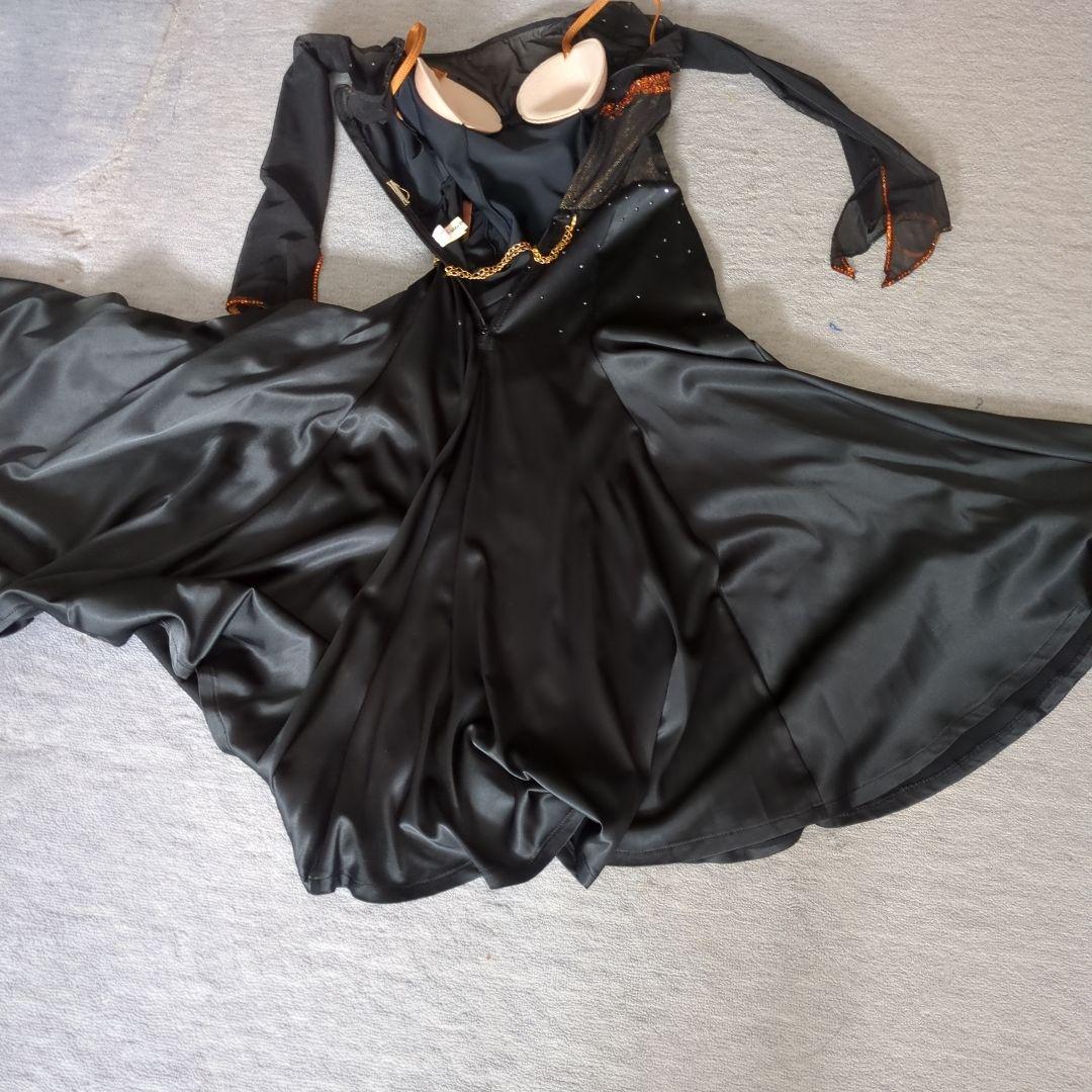 ma品 タカダンス 社交ダンス用黒ドレス 長袖 スパンコール&チョーカー付