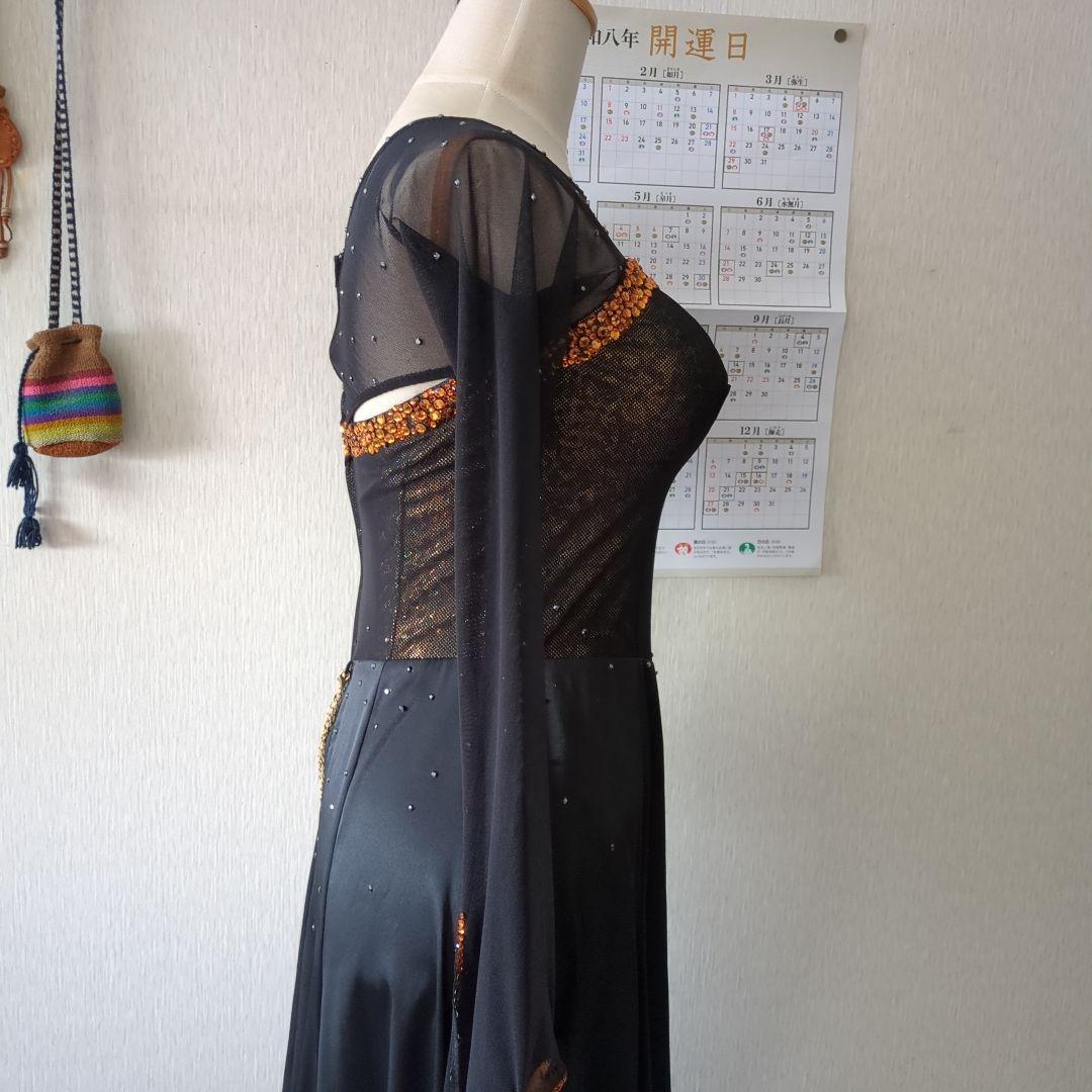 ma品 タカダンス 社交ダンス用黒ドレス 長袖 スパンコール&チョーカー付