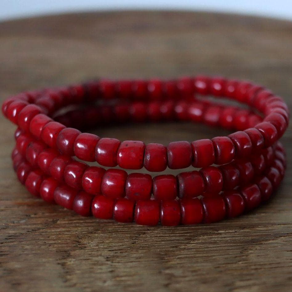 希少!! ホワイトハーツ オールドビーズ 7ミリくらい 一連 濃赤 血赤