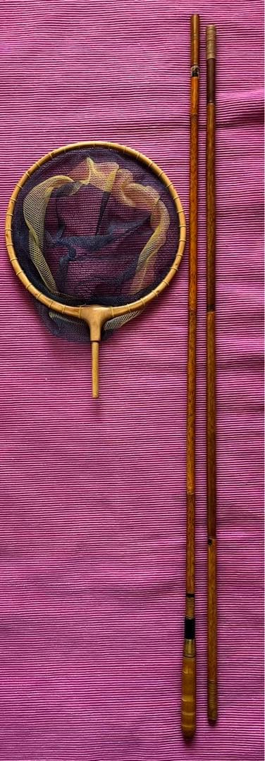 ヘラブナ釣りたも網 玉の柄と竿掛け(竹)