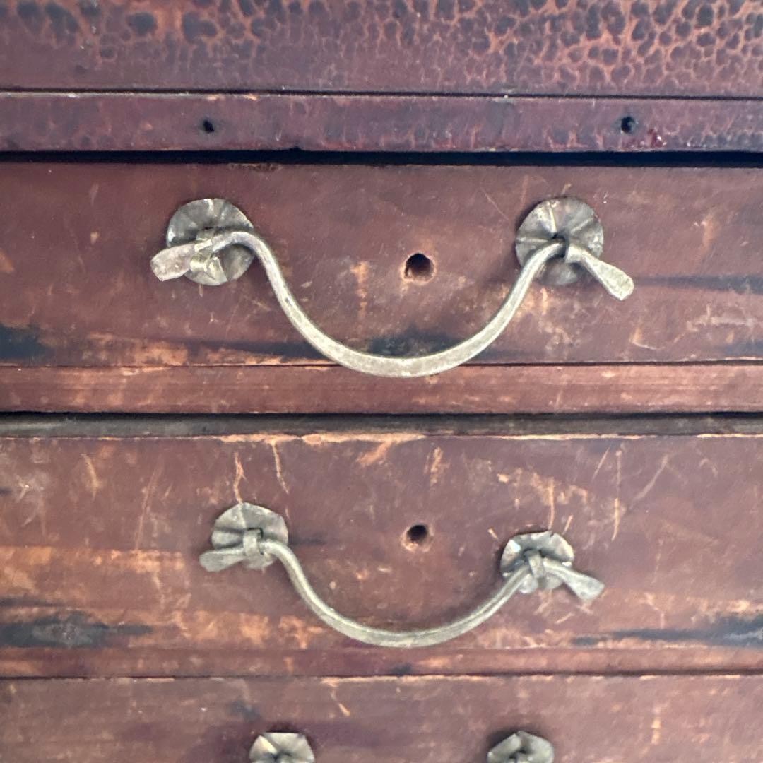 昭和レトロ 木製小引き出し 4段 持ち手付き 古道具 裁縫箱風 ヴィンテージ