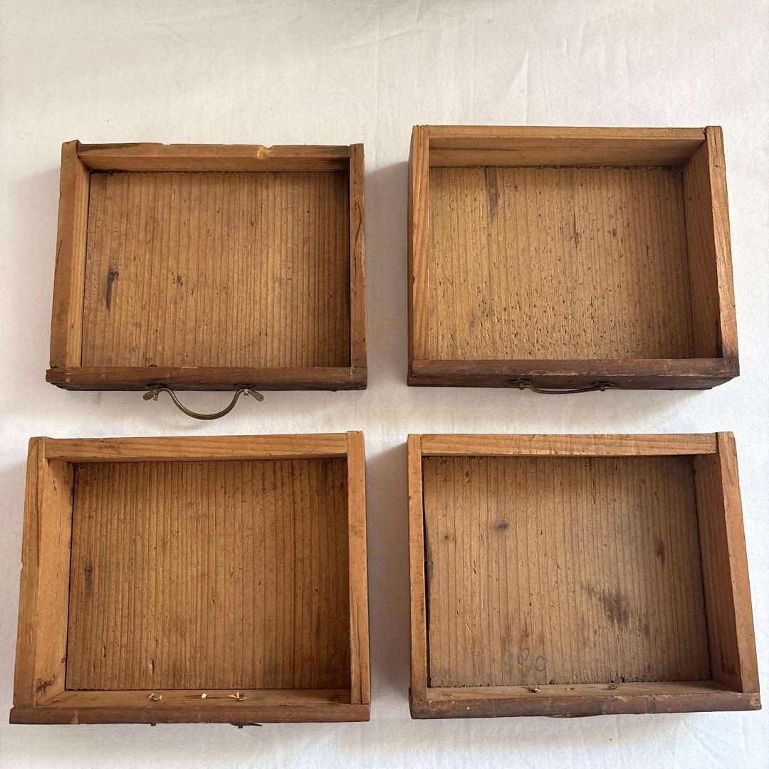 昭和レトロ 木製小引き出し 4段 持ち手付き 古道具 裁縫箱風 ヴィンテージ