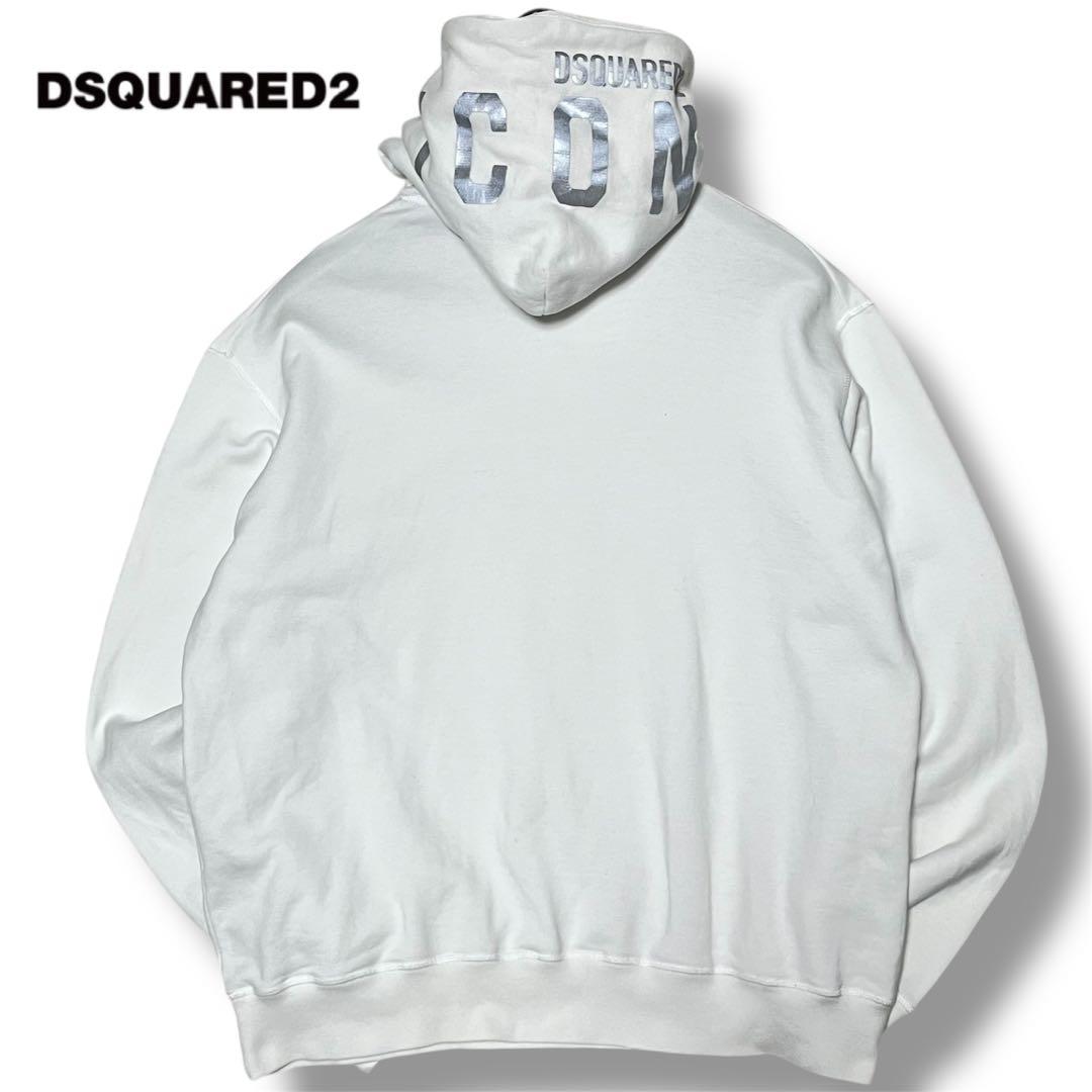 美品 DSQUARED2 フードロゴ 裏起毛 パーカー XL